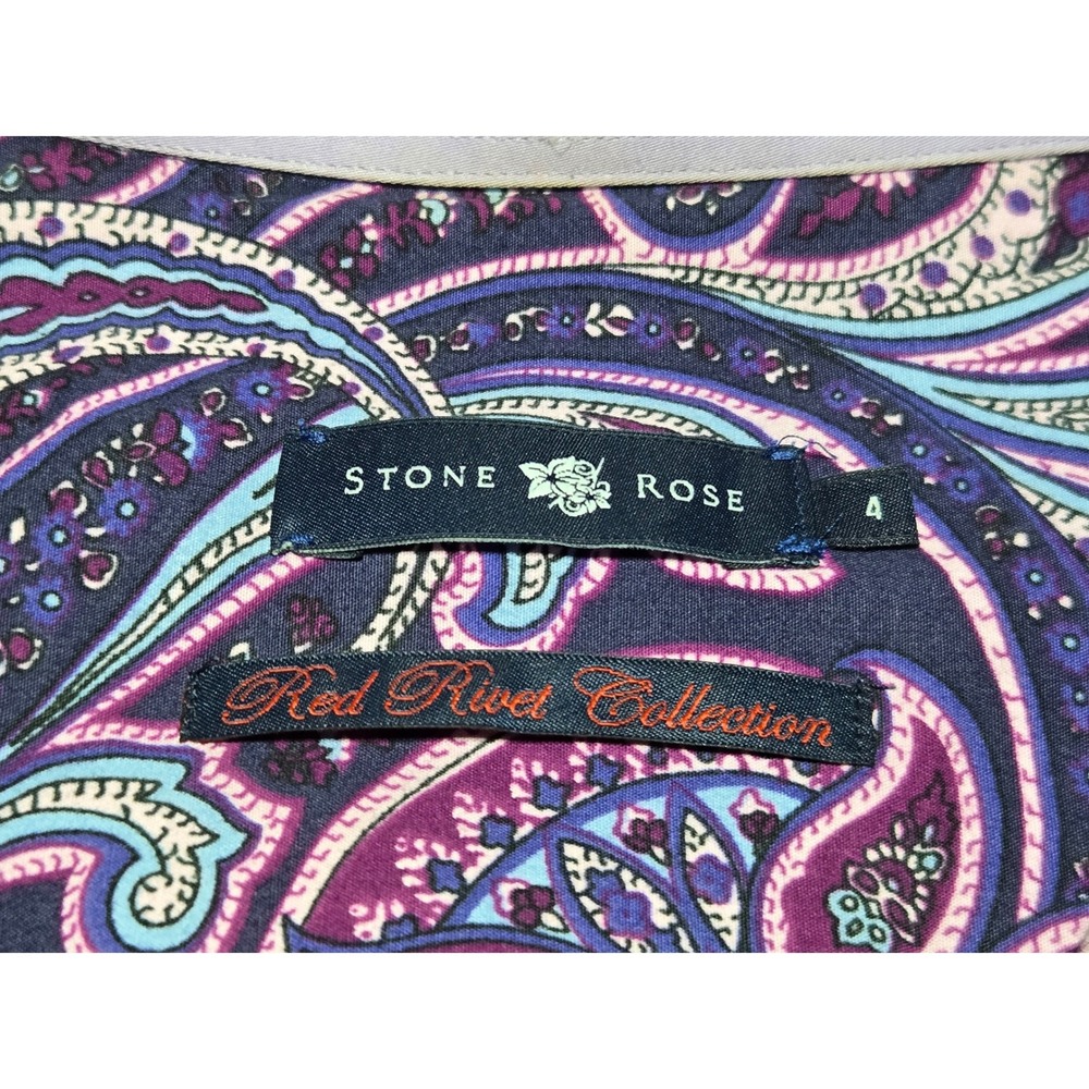 Stone Rose Purple Paisley Button Up Shirt Men's L - Picture 2 of 5